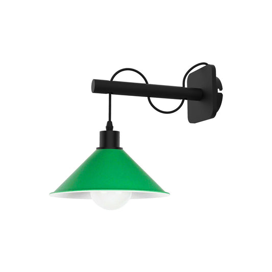 Modern Industrial Black Wooden Wall Light With Green Cone Shade