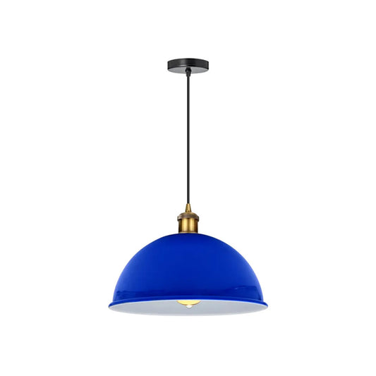 Navy Blue Large Dome Pendant Light - With Bulb
