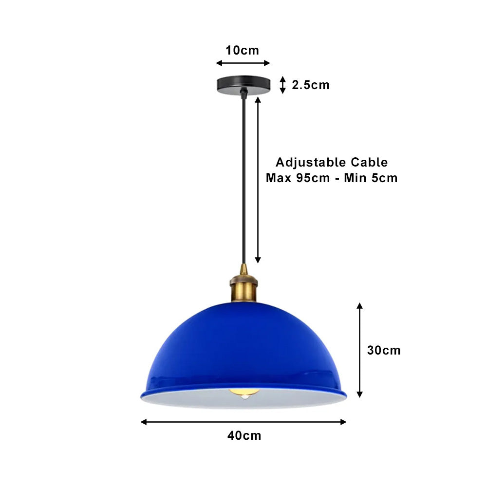 Navy Blue Large Dome Pendant Light - With Bulb