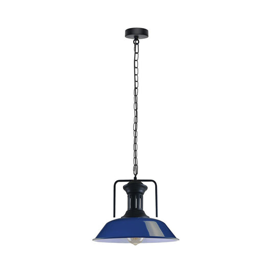 Navy Blue Bowl Industrial Retro Pendant Light - With Bulb