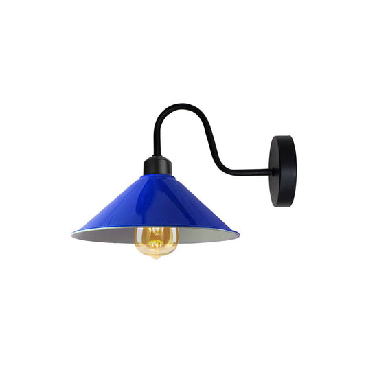 Navy Blue Cone Retro Swan Neck Wall Light - With Bulb