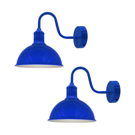 Navy Blue Dome Industrial Swan Neck Wall Light - 2 Pack