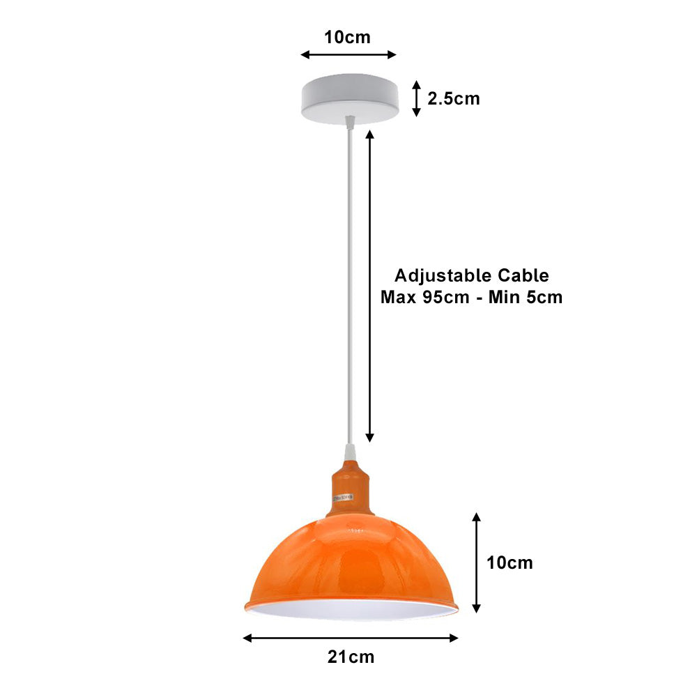 Orange Small Dome Pendant Lights - With Bulbs - 2 Pack