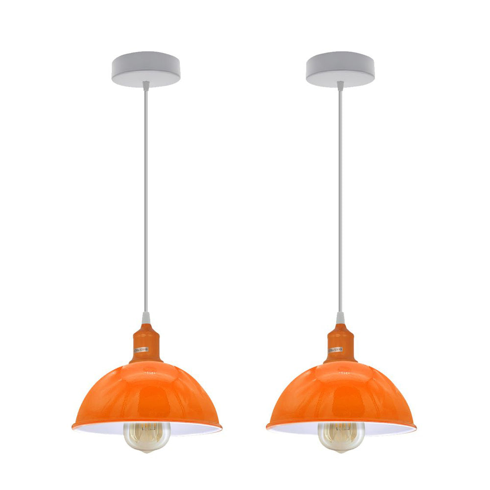 Orange Small Dome Pendant Lights - With Bulbs - 2 Pack