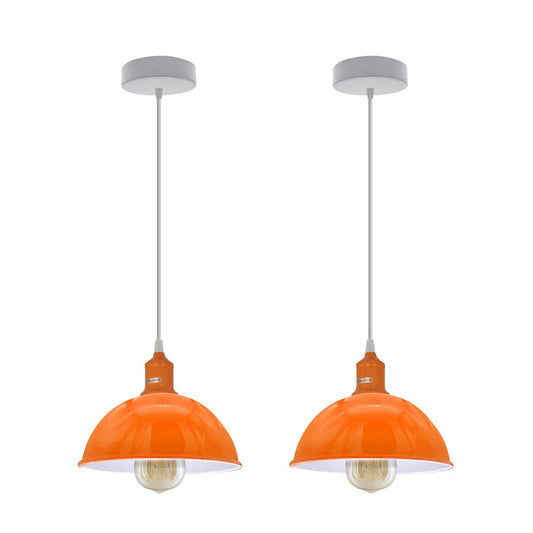 Orange Small Dome Pendant Lights - With Bulbs - 2 Pack