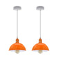 Orange Small Dome Pendant Lights - With Bulbs - 2 Pack