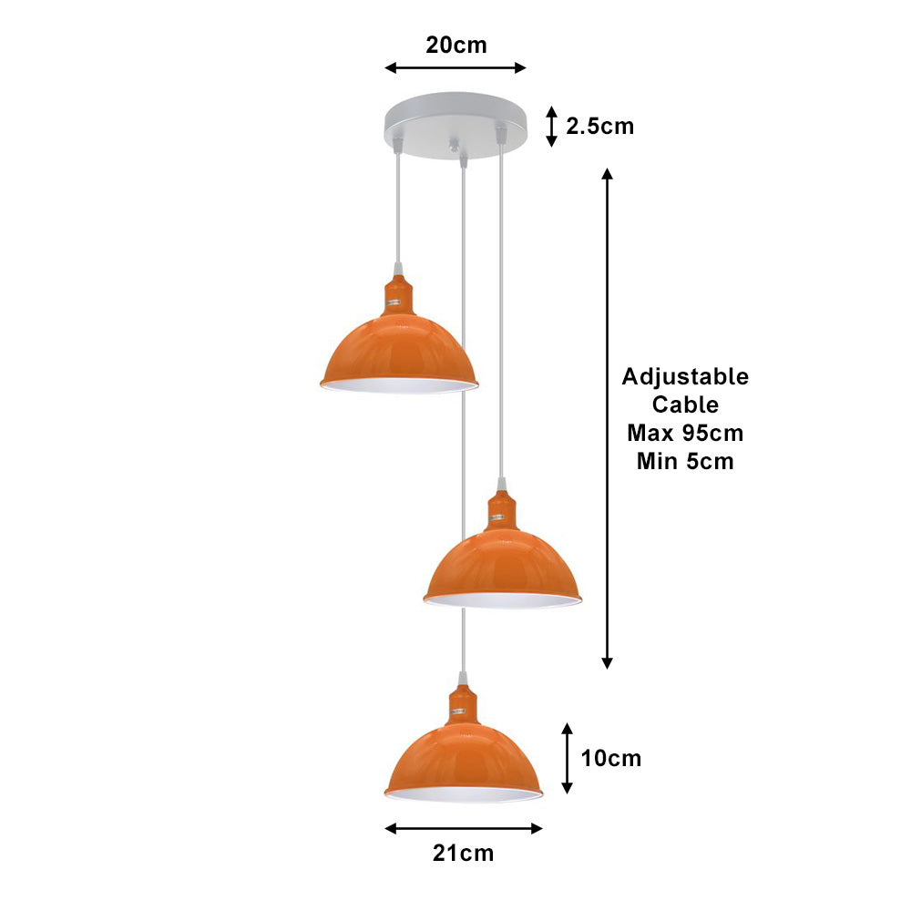 Orange Small Dome Triple Pendant Light