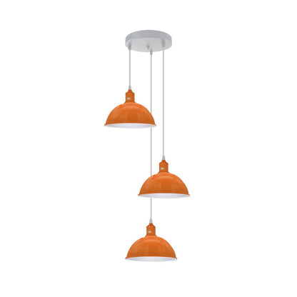 Orange Small Dome Triple Pendant Light