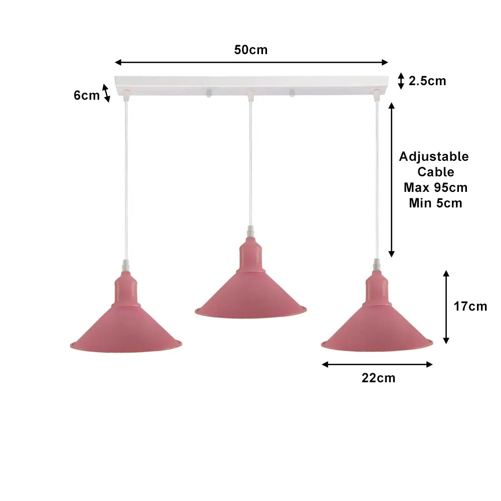 Pink Cone Industrial Style 3 Light Pendant