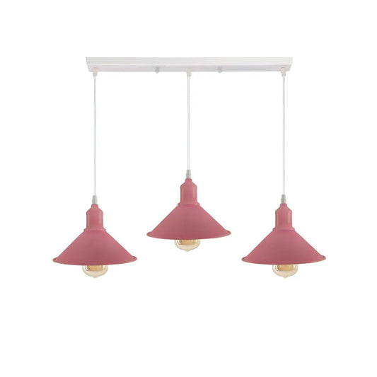 Pink Cone Industrial Style 3 Light Pendant