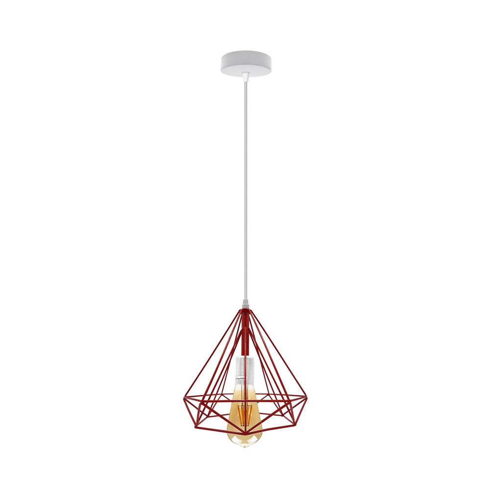 Red Diamond Cage Pendant Light - With Bulb
