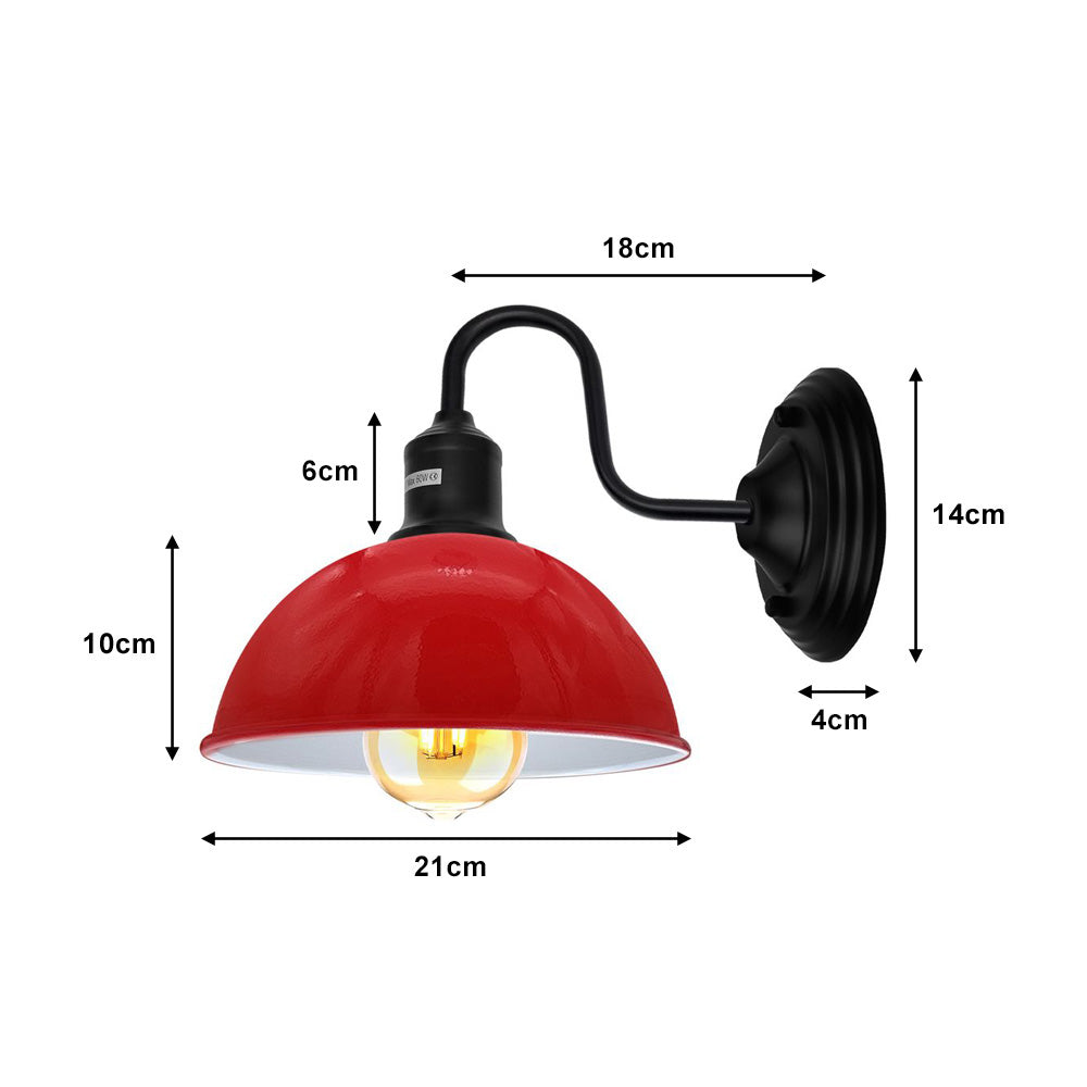 Red & Black Dome Industrial Swan Neck Wall Lights - 2 Pack