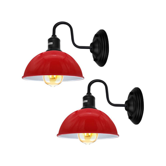 Red & Black Dome Industrial Swan Neck Wall Light - 2 Pack