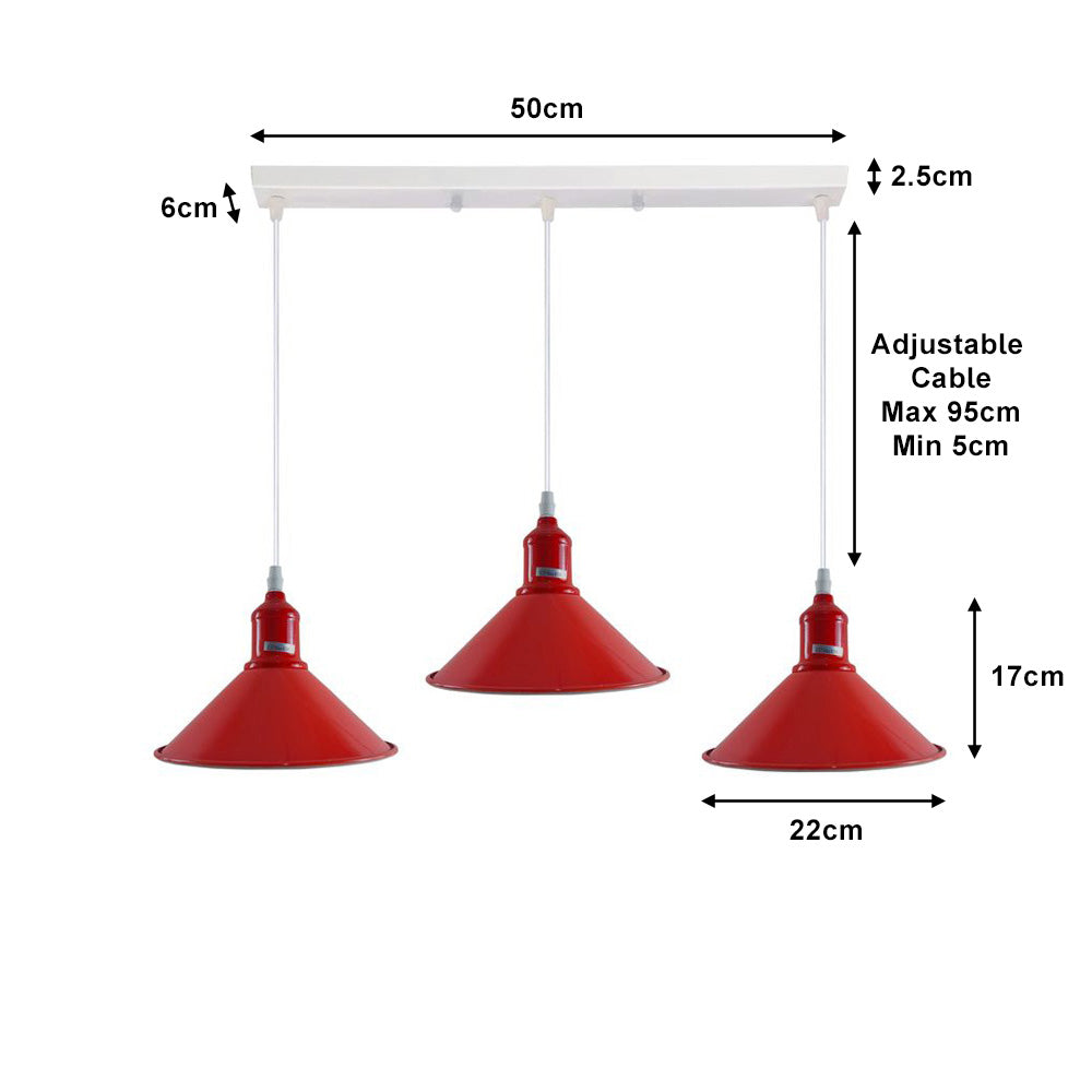 Red Cone Industrial Style 3 Light Pendant