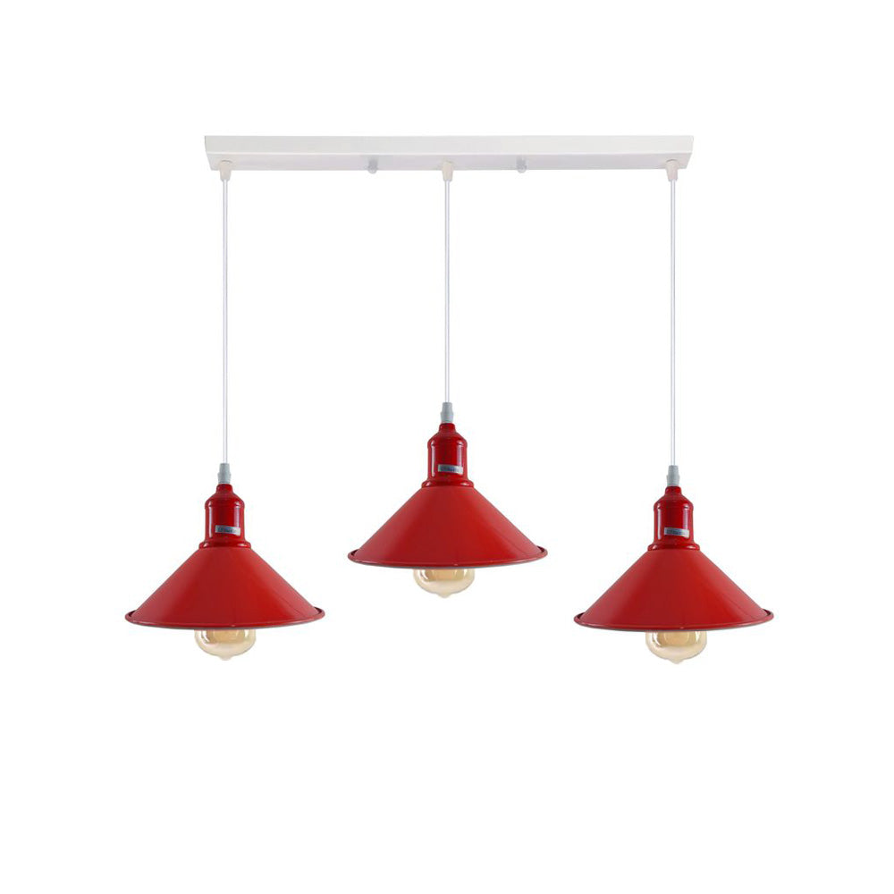 Red Cone Industrial Style 3 Light Pendant