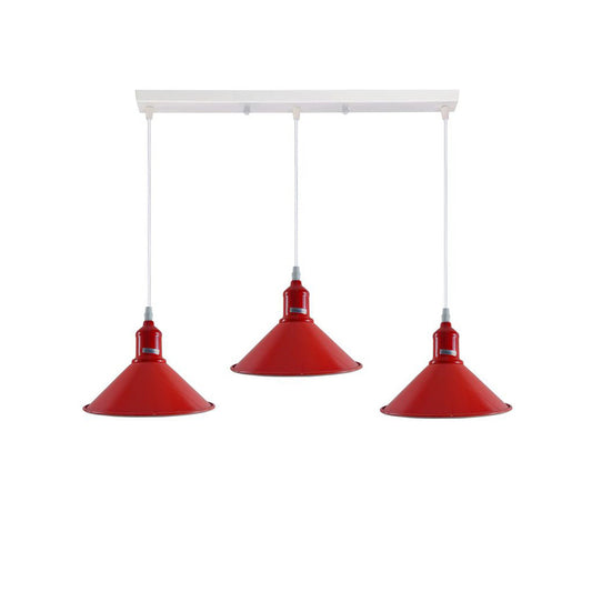 Red Cone Industrial Style 3 Light Pendant