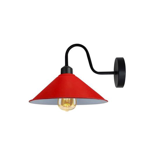 Red Cone Retro Swan Neck Wall Light - With Bulb