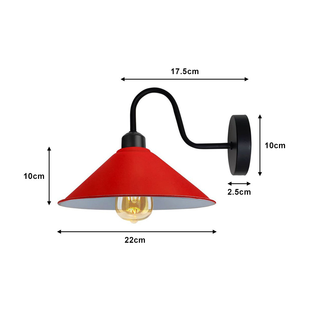 Red Cone Retro Swan Neck Wall Light - With Bulb