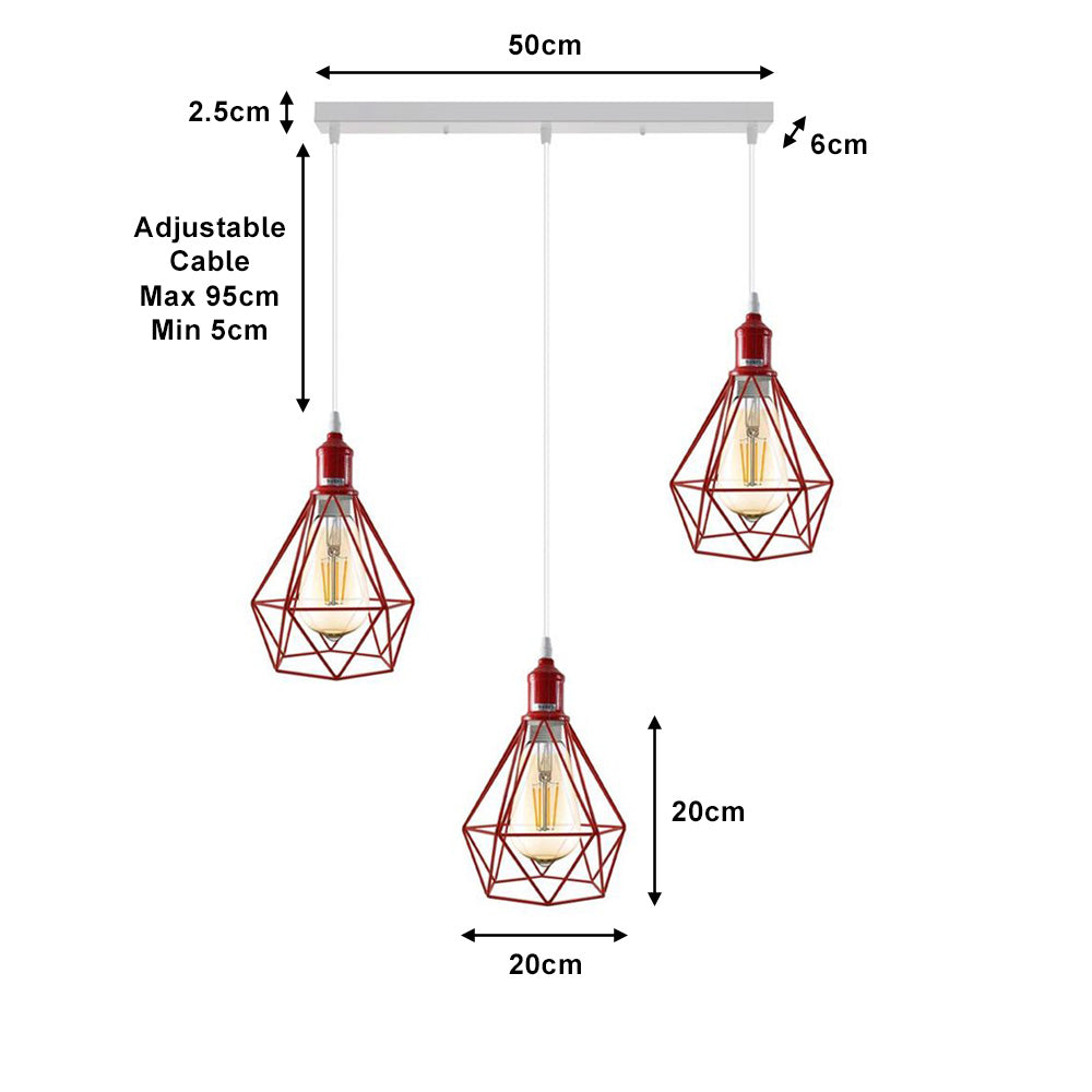 Red Diamond Cage 3 Light Pendant