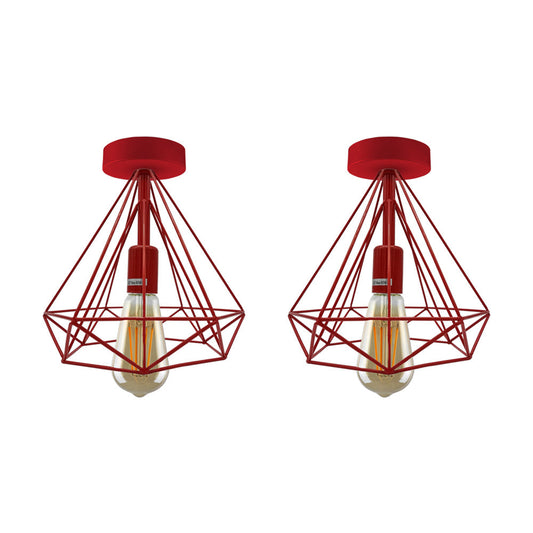 Red Diamond Cage Ceiling Lights - 2 Pack