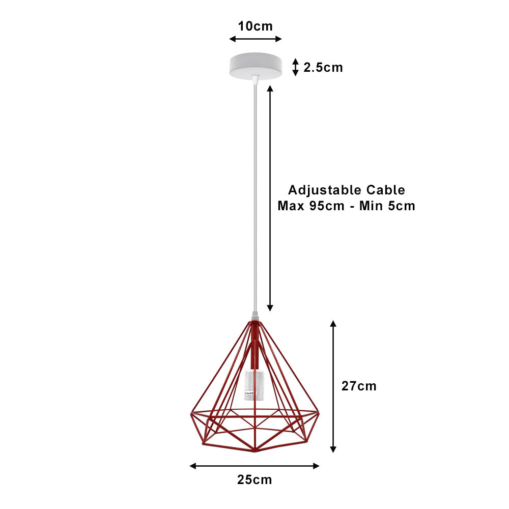 Red Diamond Cage Pendant Light - With Bulb
