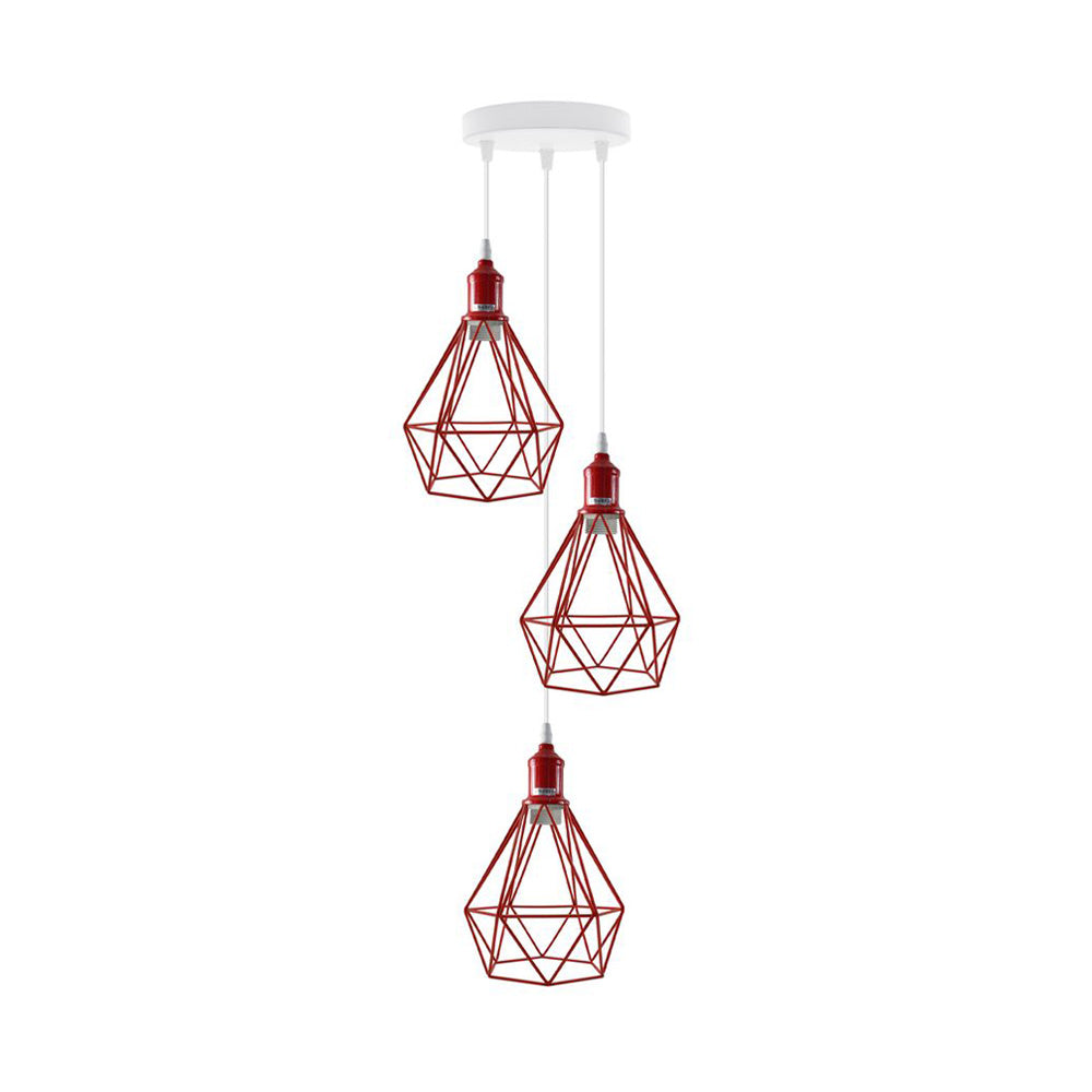 Red Diamond Cage Triple Pendant Light