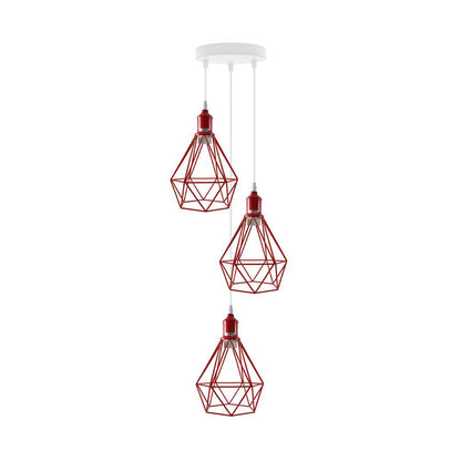 Red Diamond Cage Triple Pendant Light