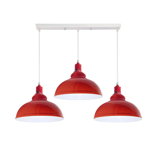 Red Dome Vintage Style 3 Light Pendant