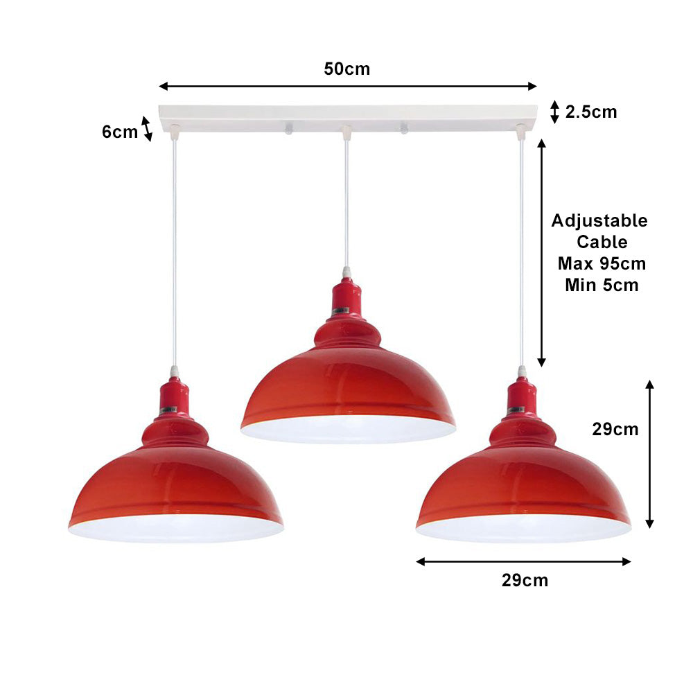 Red Dome Vintage Style 3 Light Pendant