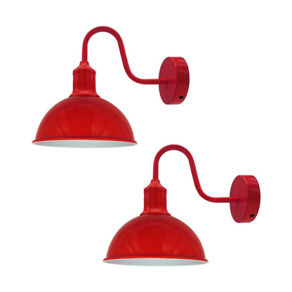 Red Dome Industrial Swan Neck Wall Lights - 2 Pack