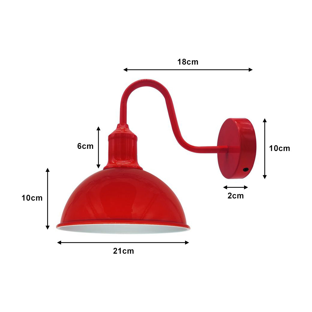 Red Dome Industrial Swan Neck Wall Lights - 2 Pack