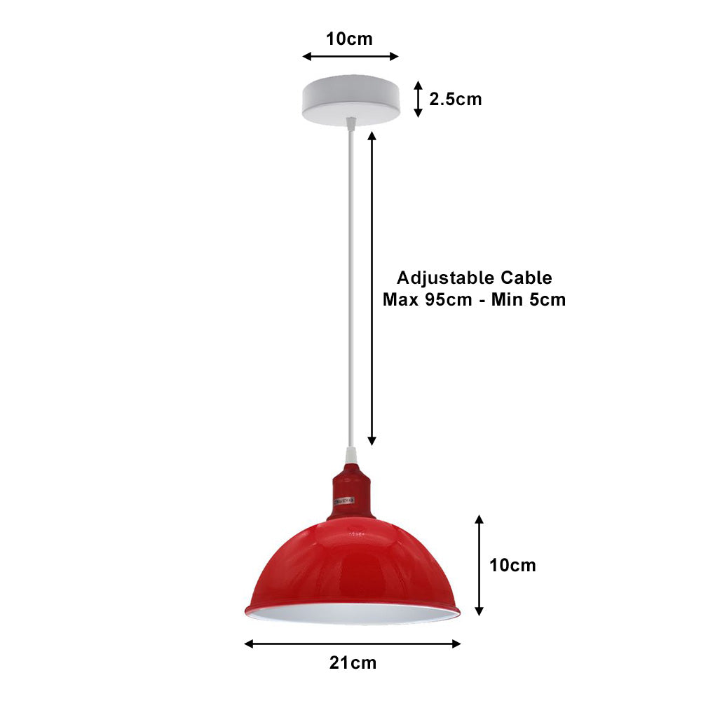 Red Small Dome Pendant Lights - With Bulbs - 2 Pack