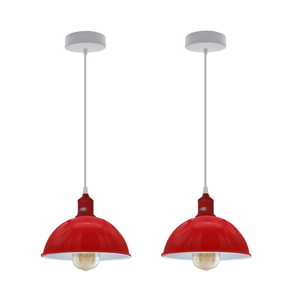 Red Small Dome Pendant Lights - With Bulbs - 2 Pack