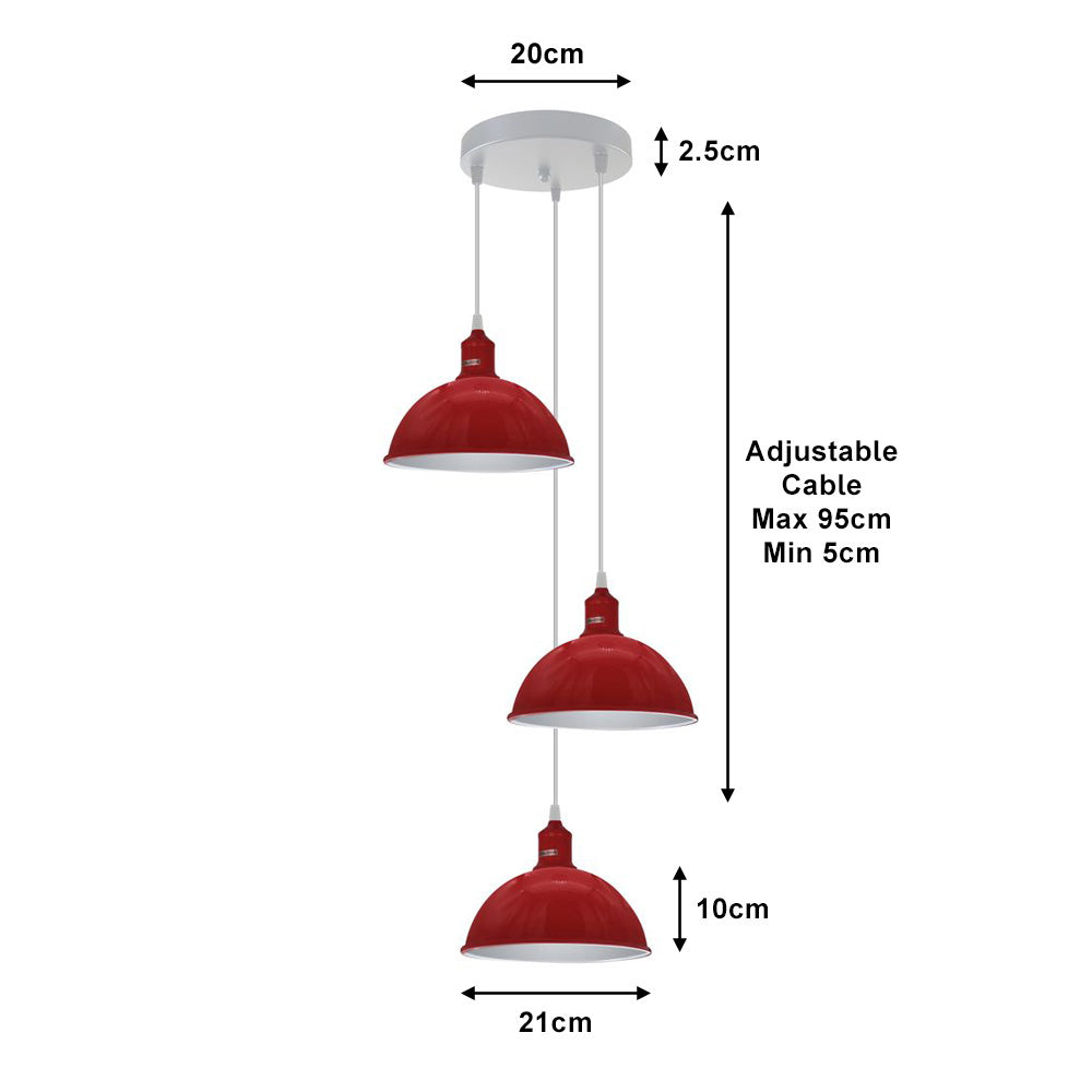 Red Small Dome Triple Pendant Light