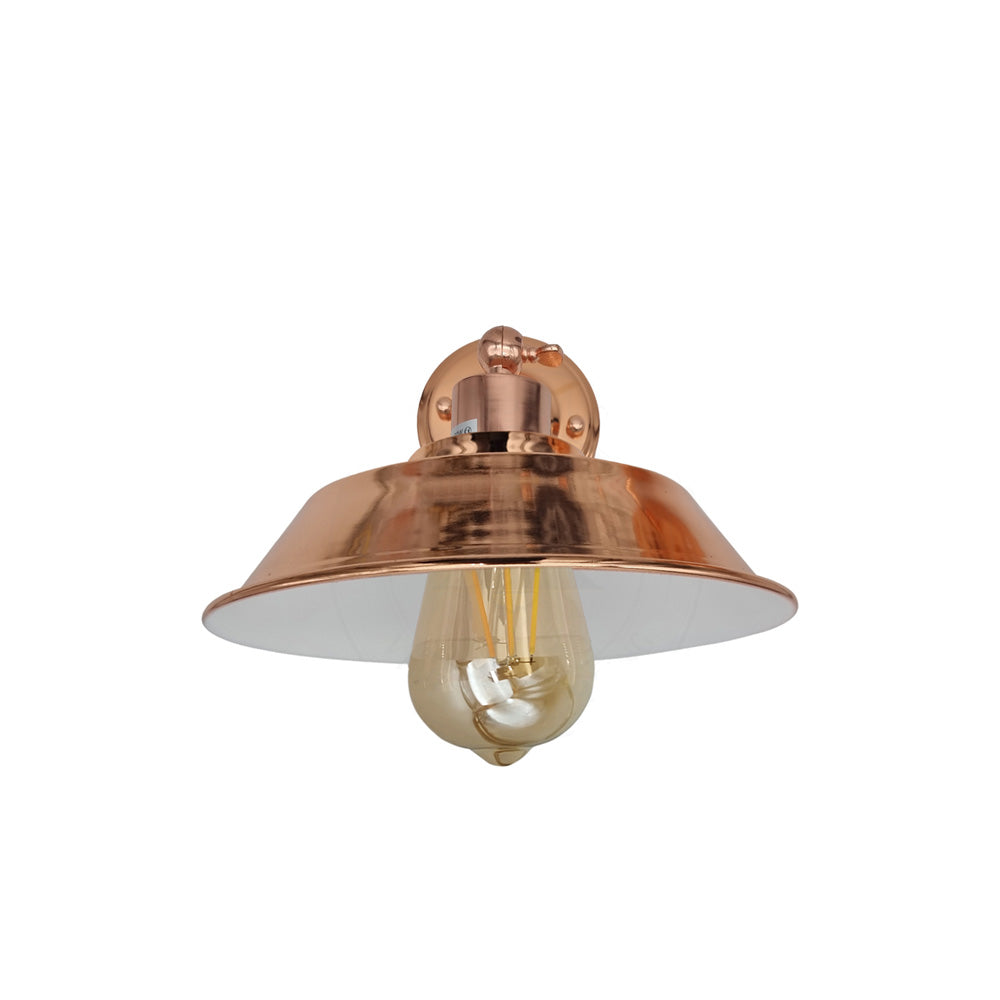 Rose Gold Bowl (White Inner) Retro Adjustable Wall Light - With Bulb