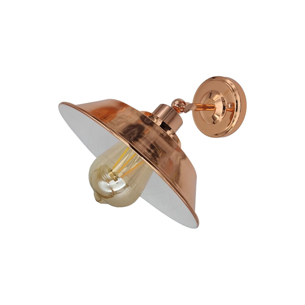 Rose Gold Bowl (White Inner) Retro Adjustable Wall Light - With Bulb