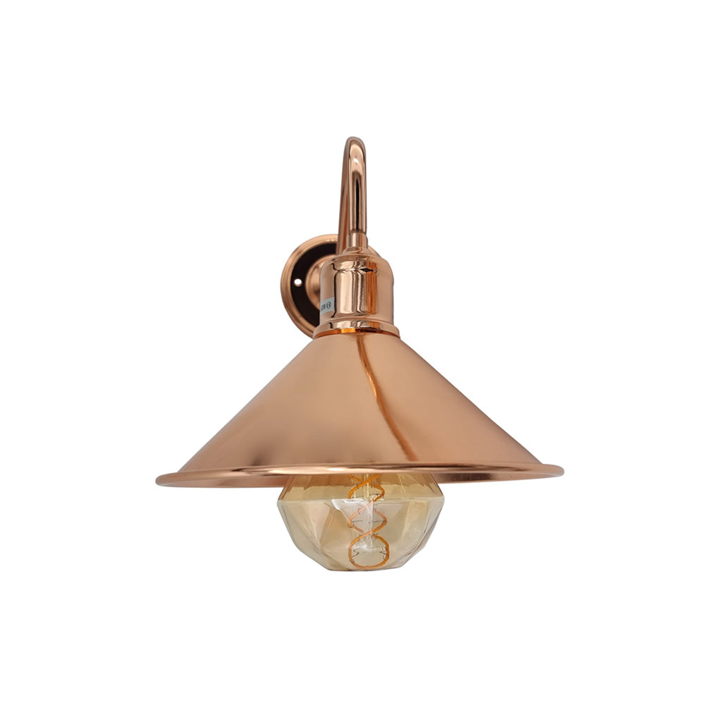 Rose Gold Cone Vintage Swan Neck Wall Light - With Bulb