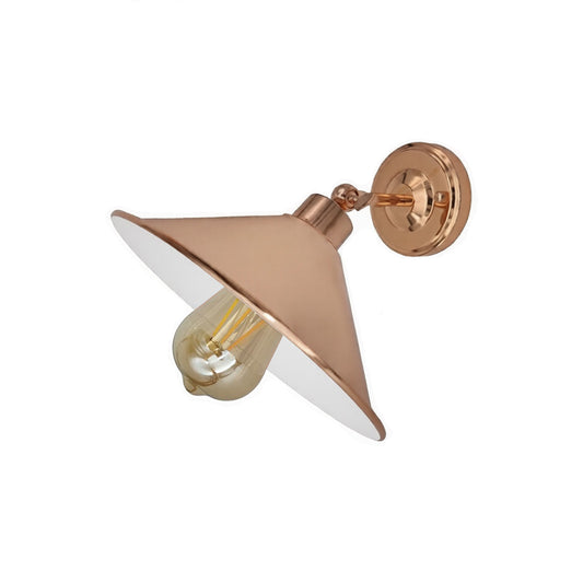 Rose Gold Cone (White Inner) Retro Adjustable Wall Light - With Bulb