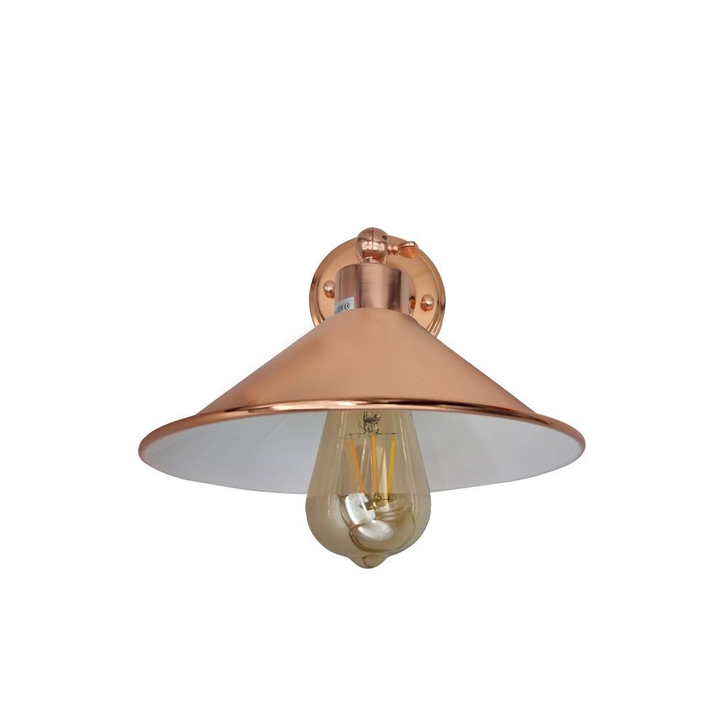 Rose Gold Cone (White Inner) Retro Adjustable Wall Light - With Bulb