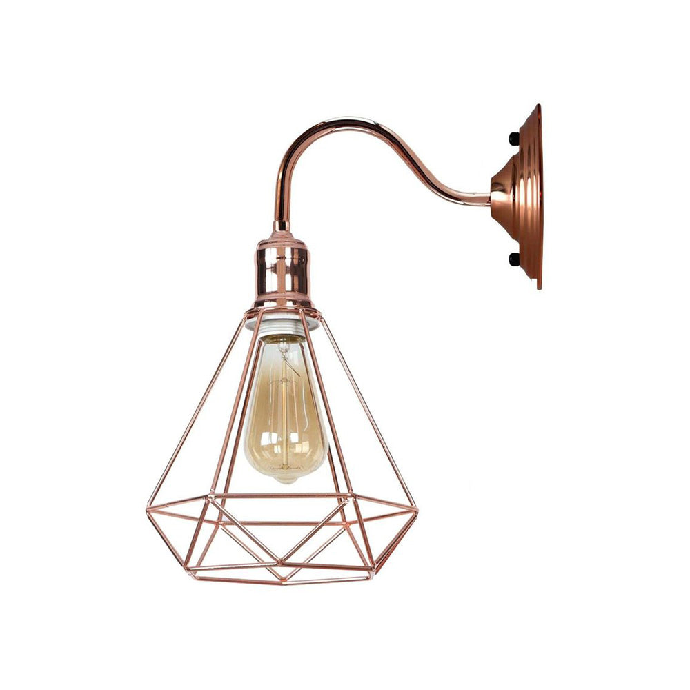 Rose Gold Diamond Cage Swan Neck Wall Light - With Bulb