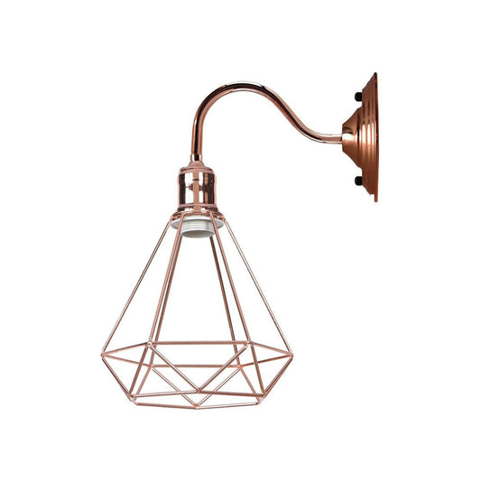 Rose Gold Diamond Cage Swan Neck Wall Light - Without Bulb