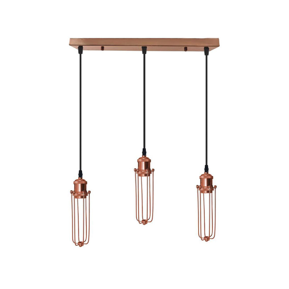 Rose Gold Long Wire Cage 3 Light Pendant - Without Bulbs