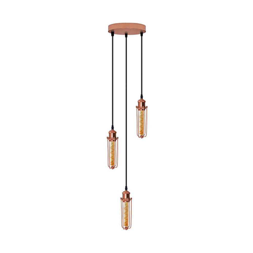 Rose Gold Long Wire Triple Pendant Light - With Bulbs