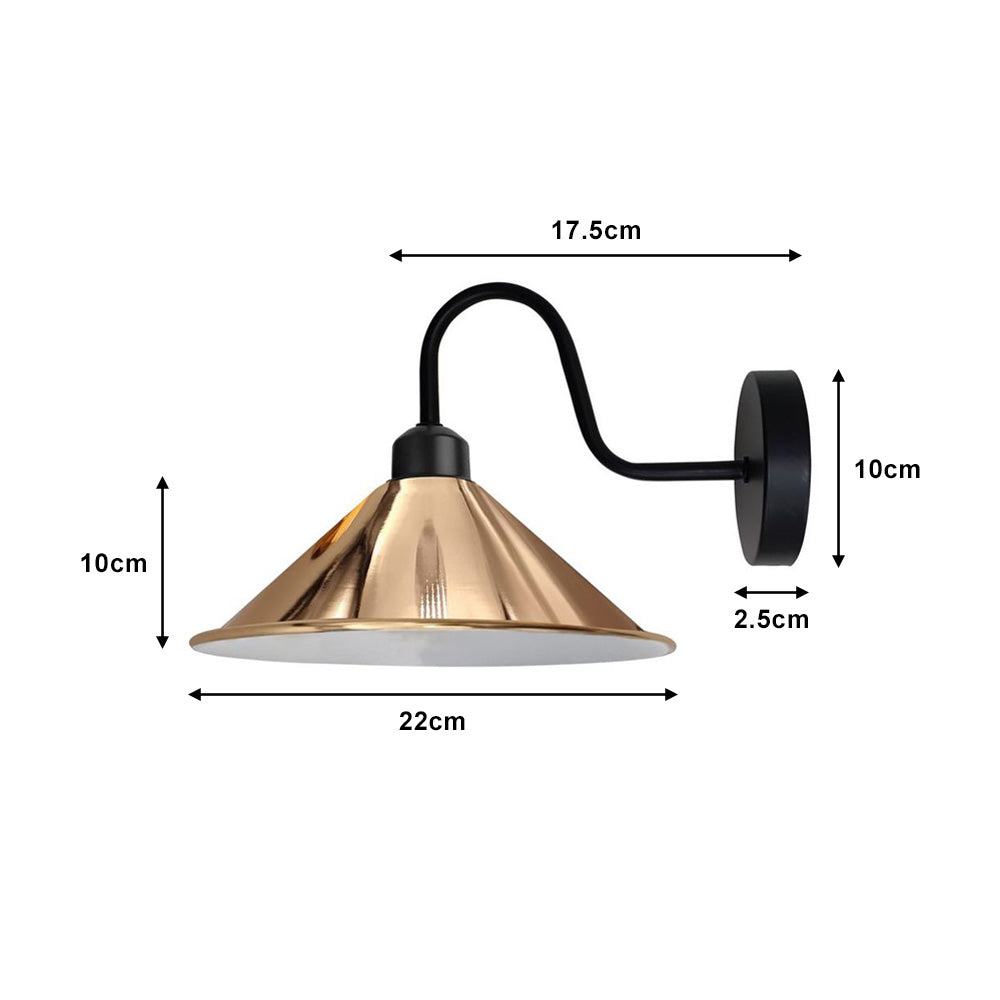 Rose Gold Cone Retro Swan Neck Wall Light - Without Bulb