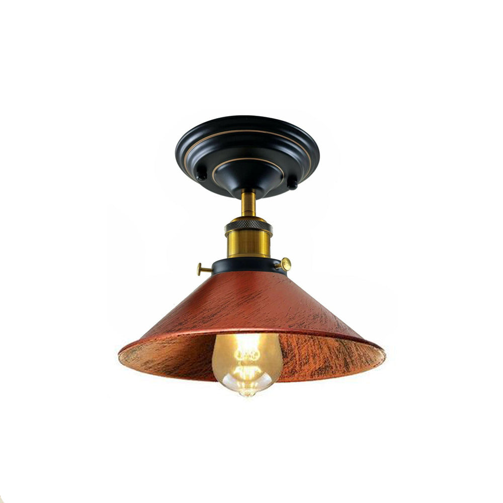 Rustic Red Cone Vintage Style Ceiling Light - Flush Mounted