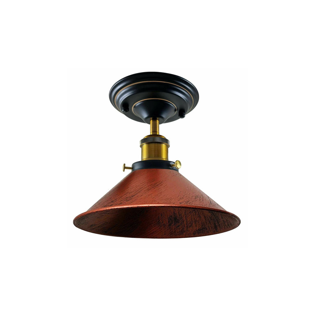Rustic Red Cone Vintage Style Ceiling Light - Flush Mounted