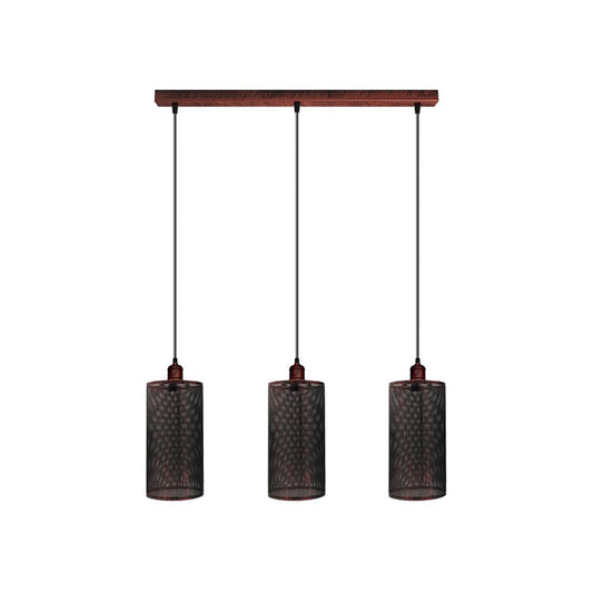 Rustic Red Cage Cylinder 3 Light Pendant - Without Bulbs