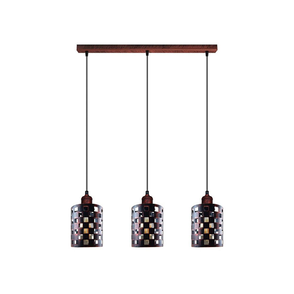 Rustic Red Check Style 3 Light Pendant - With Bulbs