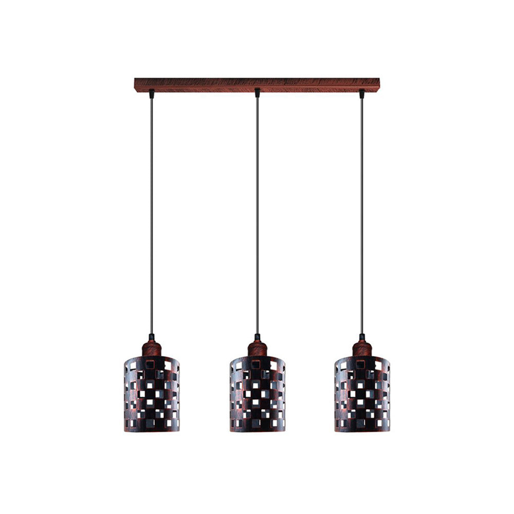 Rustic Red Check Style 3 Light Pendant - Without Bulbs