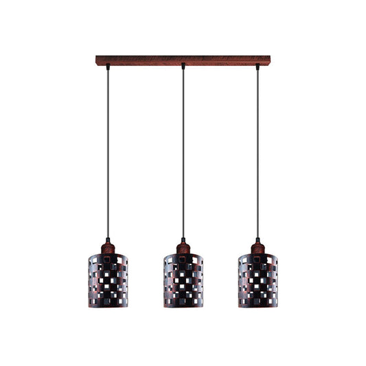 Rustic Red Check Style 3 Light Pendant - Without Bulbs